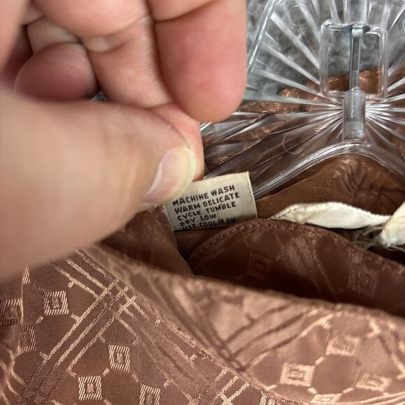 Vintage Stuart Lang Blouse Size 9/10 Long Sleeve Button Brown/ Copper Tone - Picture 11 of 11